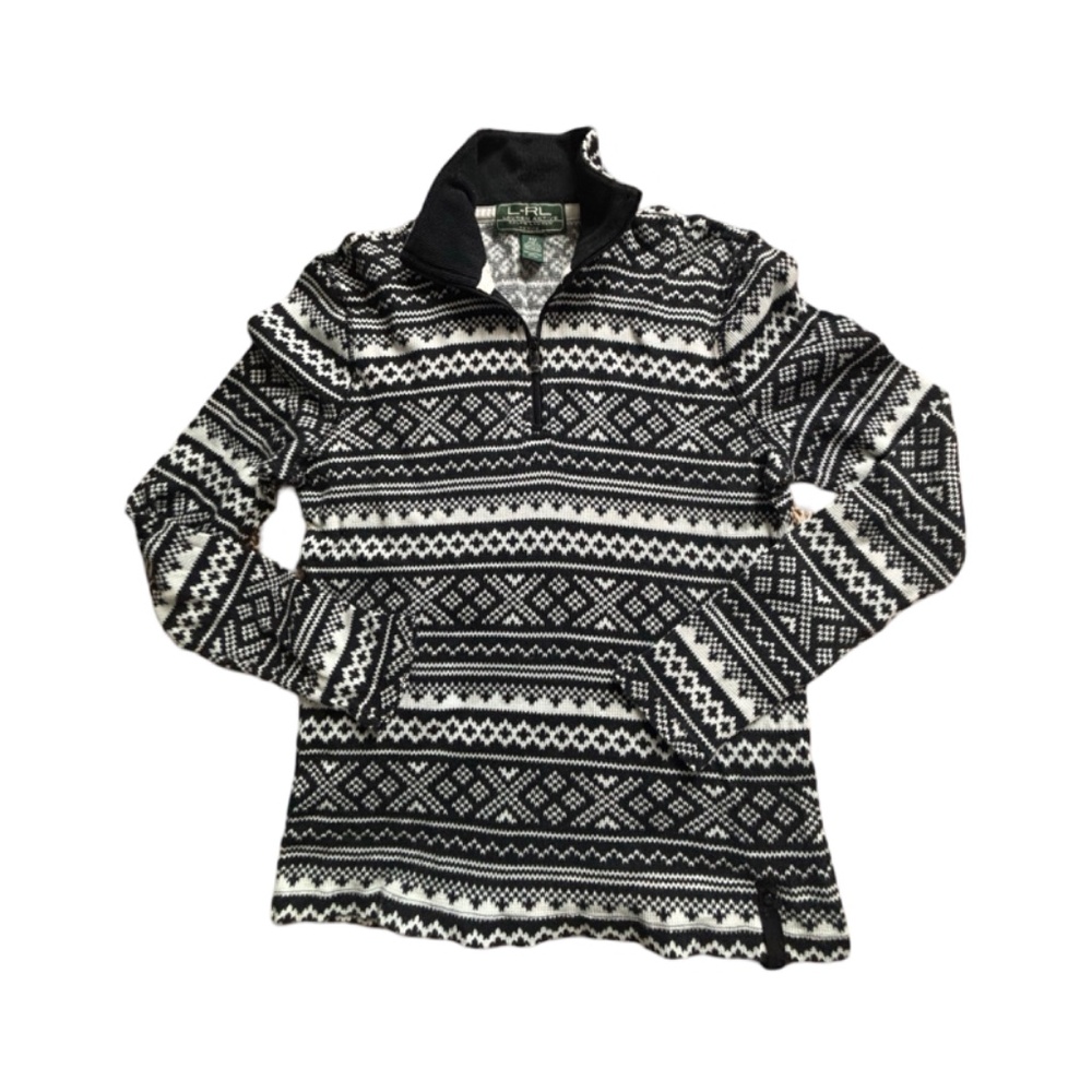 Ralph Lauren Active - Black and white Norwegian Print Quarter Zip Pullover - MP